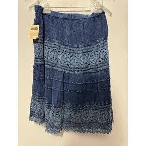 Studio West Apparel Size Large Blue Skirt Lace Trim Elastic Waist New